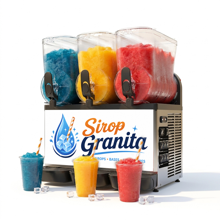 Machine à granita V AIR trois cuves servant trois parfums, avec trois gobelets